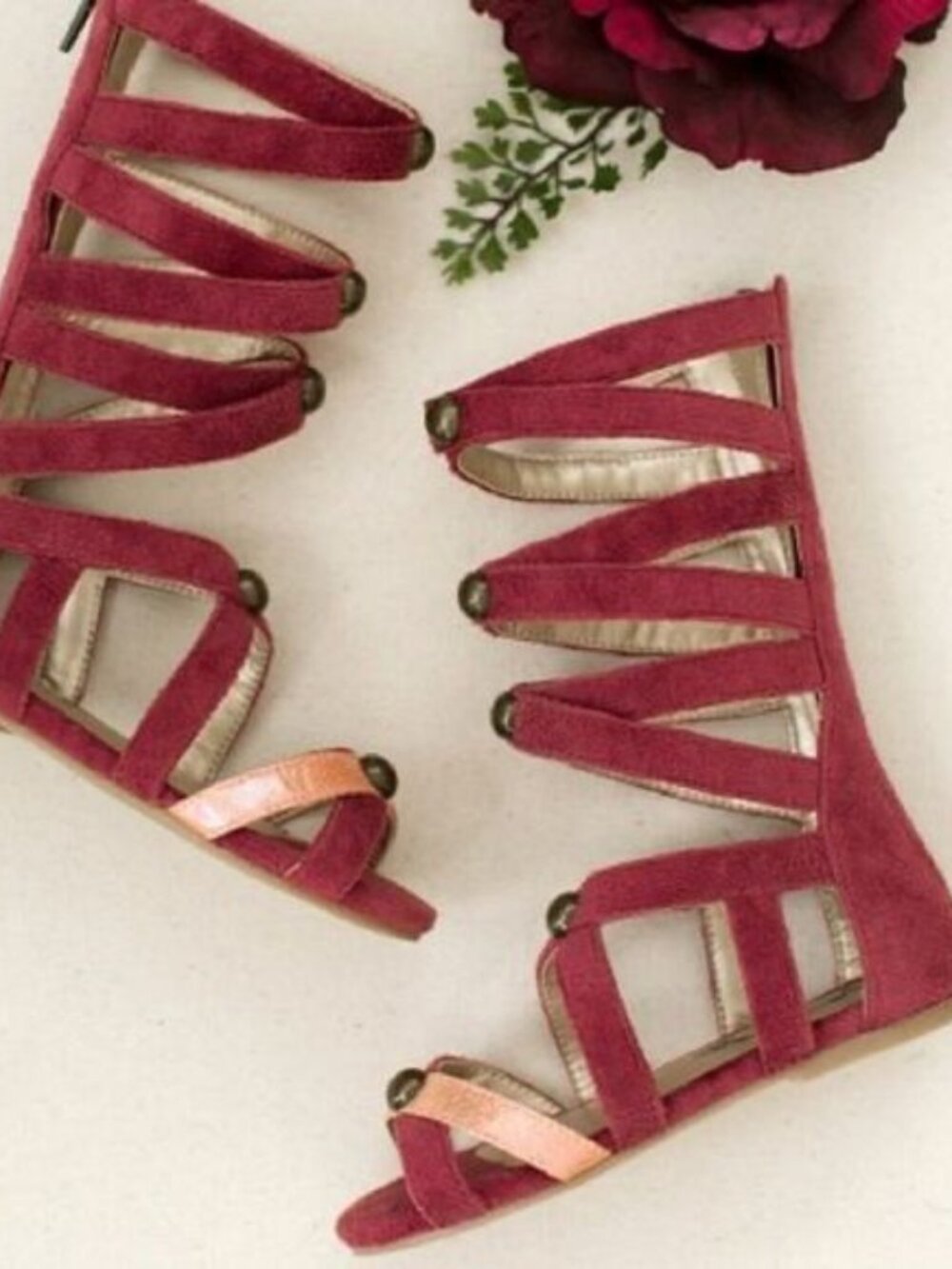 New Joyfolie Mesa Rose Jenna Gladiator girls burgundy tall Sandals T 11